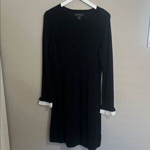 Tahari Black Dress with White Ruffle Cuffs